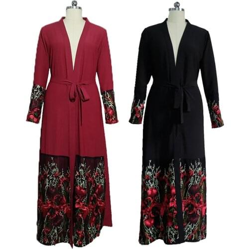 Dubai Open Cardigan Abaya Embroidery Long Maxi Dress Women Muslim Kimono Kaftan Jilbab Islam Robe Gown Party Evening Arab Dress