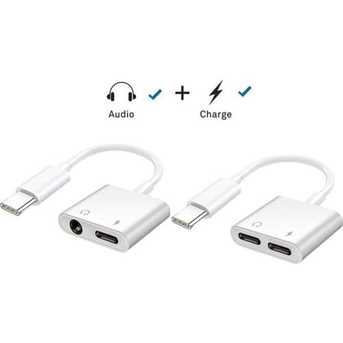 2 In 1 Type C to 3 5mm Earphone Jack Adapter Converter For Huawei P40 P30 P20 Mate 40 30 20 Pro Connector Dual USB C Splitter