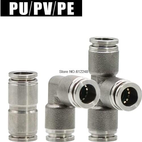 PU/PV/PE 304 Stainless Steel Pneumatic Air Through Connector Pipe joint