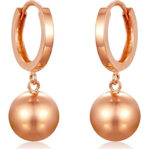 New 18K Rose Gold Earrings Women AU750 Gold 8MM Ball Dangle Earrings