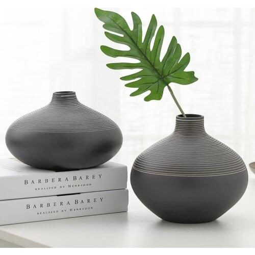 Modern Black And White Round Ceramic Vase Creative Desktop Abstract Art Dried Flowers Vases Home Decoration Accessories