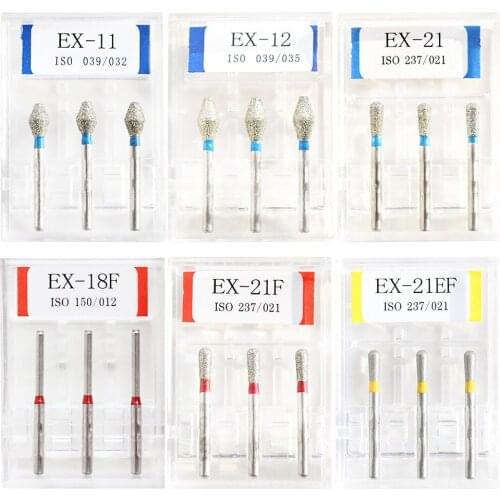 15Pcs /5Boxes Dental Diamond Burs EX-11/ EX-12/ EX-21/ EX-18F/ EX-21F/ EX-21EF Drill Dia-Burs High Speed Handpiece Dentist Burrs