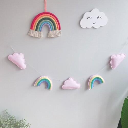 Nordic Style Kids Room Decoration Felt Cloud Garland Decor Scandinavian Baby Cloud Rainbow Decoration Nordic Nursery Decoration