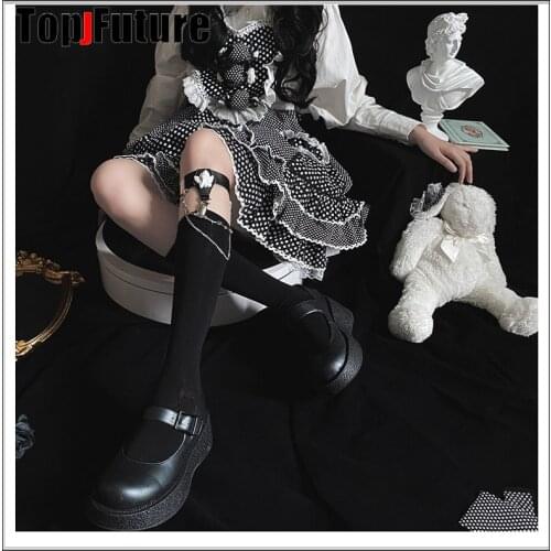 Gothic lolita cosplay stockings Harajuku stockings childrens Black Punk uniform long stockings with angel Garter ga chain