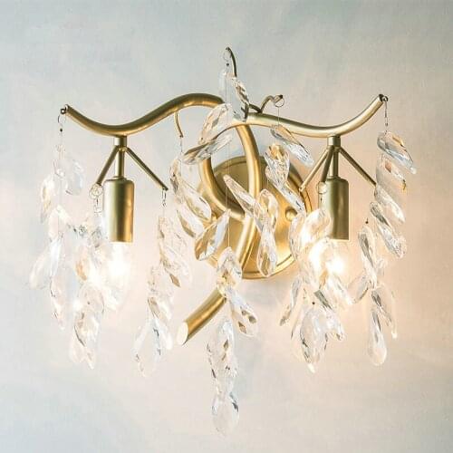 American country iron art living room dining room crystal wall lamp bedroom bedside lamp Nordic creative personality mirror fron