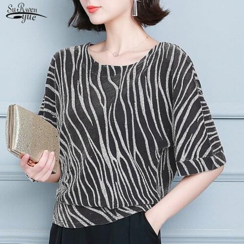 2021 Summer Short Sleeve Striped Blouse Women Cotton Casual O Neck Plus Size Women Shirt Ladies Pullover Tops Blusas Mujer 10126