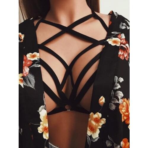 Sexy Lingerie Women Hollow Out Elastic Cage Bra Bandage Strappy Halter Bra Push Up Bralette Bustier Tops Summer T-shirt Lingerie
