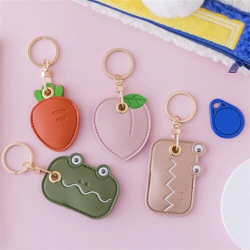 1 Pcs Cute Fruit Leather Key Ring Personality Access Control Card Cover Case Key Chain Access Card Bag Pendant Cartoon Keychains