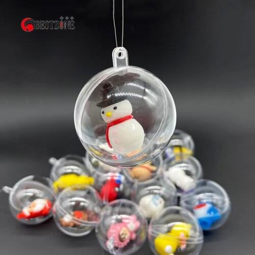 10Pcs 50MM Transparent Christmas Ball Open Plastic Clear Bauble Ornament Party Hanging Pendant Gift Supplies With Rubber Toys