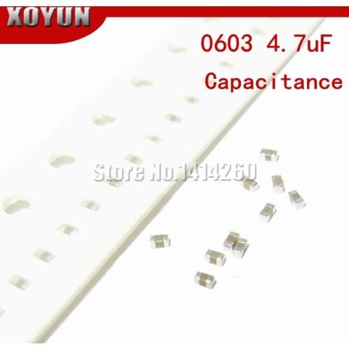 100pcs 0603 4.7uF X5R Error 10% 6.3V 0603 475 SMD Thick Film Chip Multilayer Ceramic Capacitor