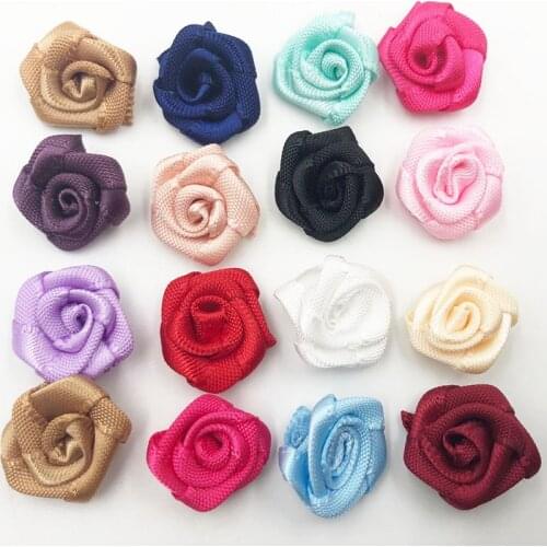 100pcs Mix Color Satin Ribbon Flower Rose craft/wedding appliques B40