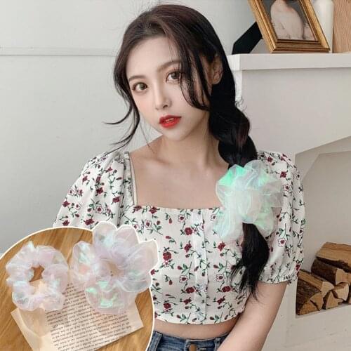 2pcs New Women Shining White Mermaid Glossy Mesh Yarn Rubber Band Organza Hair Rope Fairy Girl Scrunchie Accessories