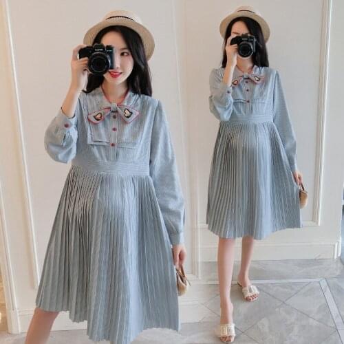 2020 Maternity Nursing Dress Spring Autumn Loose Mid-length Prgnant Dresses For Prengnat Women Breastfeeding