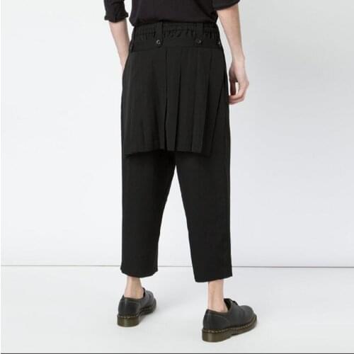 28-44 Mens Pleated Casual Pants Draped Culottes, Patchwork Trousers Hairstylist Personality Nine Pants Stage Plus Size Clothes
