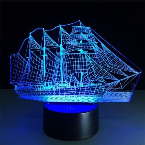 Pirates Caribbean 3D Novelty Light 7 Colors Changing Acrylic LED Lamp Creative Touch Desktop Lamps Living Room Lights