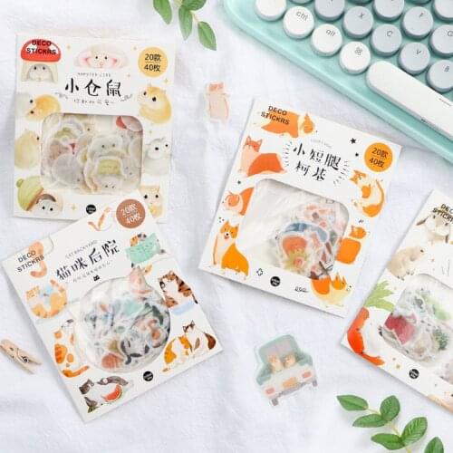 40 Pcs/pack Creative Cute Hamster Cartoon Animals Paper Stickers Diary Decoration DIY Scrapbooking Stationery Sticker Kids Gift