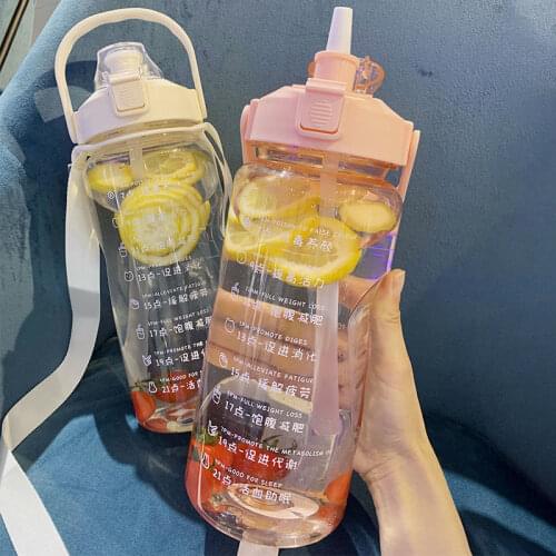 600/1000/1500/2000 ML Water Bottles 20.2/33.8/50.7/67.6 Oz Large Capacity Straw Plastic Cup Men Women Outdoor Fitness Sports