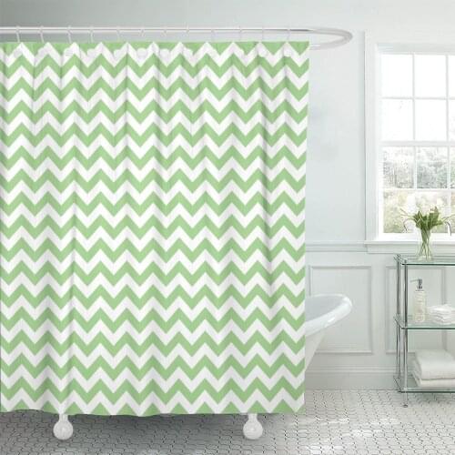 Abstract Green Vintage Zigzag Chevron Artistic Classic Continuity Creative Shower Curtain Waterproof Polyester Fabric 60 x 72 In