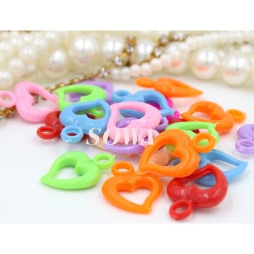 Free shipping 21*15mm 200pcs mixed colors heart/love pendant Acrylic Beads for DIY Loom Rubber Bands Charm Bracelets