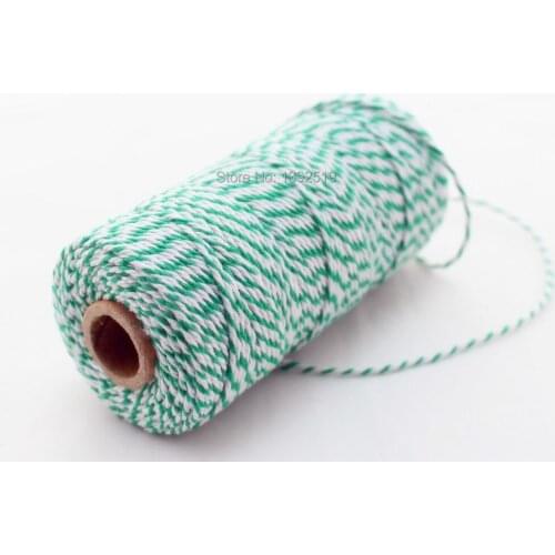 Free Shipping 150spool Cotton Bakers twine 12PLY 100m Length Green and White Double Colors Wedding Packaging Bakers Twine