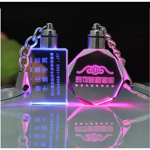 Personalized Design Laser Engraving rose Crystal Keychain LED Colorful Changing Heart Shaped Couple Key Chain whosale price