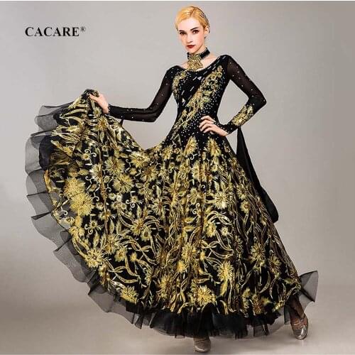 CACARE Luxury Standard Dance Dresses Ballroom Dance Competition Dresses Tango Waltz Dress Flamenco D0729 Big Ruffled Hem
