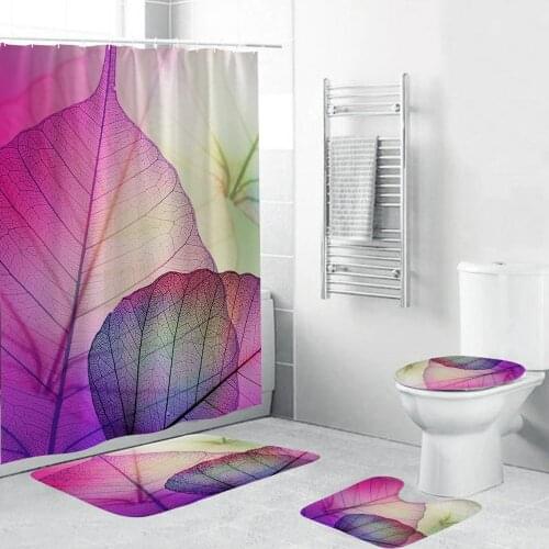 Dafield Bathroom Decor Sets with Non-slip Bathroom Shower Curtain Set Rug Toilet Lid Cover Bath Mat Durable Waterproof
