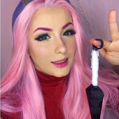 Long Straight Pink Lace Front Wigs Middle Part Soft Wig Heat Resistant Fiber Cosplay Makeup Synthetic Wigs for Women 24 Inches