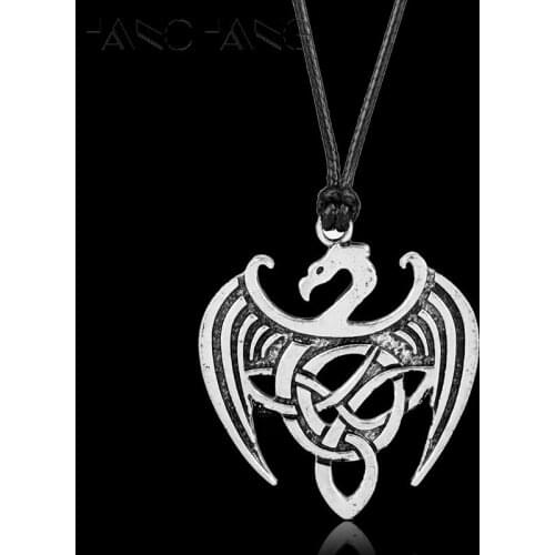 Norse Viking Jewelry Gothic Irish Knot Dragon Necklace Leather Rope Pendants Necklaces