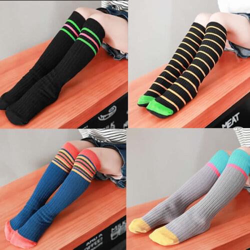 Children leg warm new cotton knee high socks resistance pilling composite color socks children wind stripe baby knee-high socks