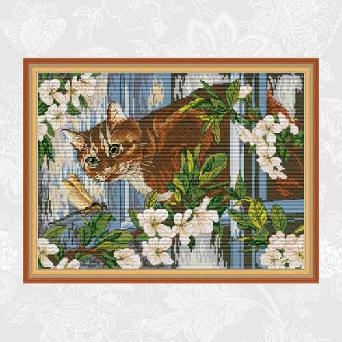 Cat and Dragonfly Paintings Count Canvas Embroidery Aida Handmade Stitches Accessories Needlework 14ct 11ct Cross Stitch kits