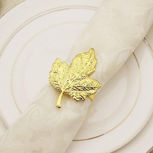 12pcs/lot Golden Maple Leaf Napkin Ring Metal Napkin Button Wedding Holiday Table Creative Decoration Napkin Ring