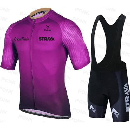 2020 STRAVA Pro Summer Cycling Jersey Set Sport Bicycle Clothing Breathable Men Short Sleeve Shirt Bike bib Shorts 19D Gel Pad