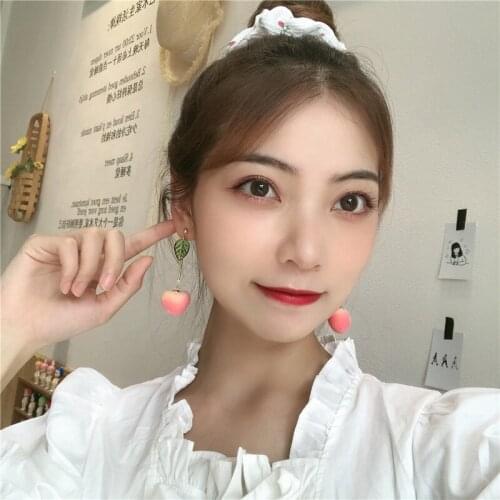 Sweet and lovely long peach earrings earring simple super fairy girl ear studs earclip female