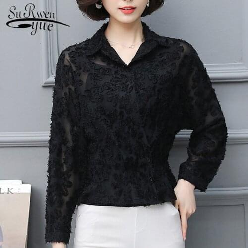 Fashion 2021 Autumn Women Lapel Shirt Plus Size Lace Shirts Blusas Long Sleeve Shirt Slim Cardigan OL Work Womens Tops 6203 50