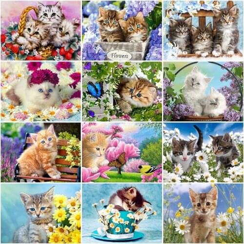 MomoArt DIY Diamond Mosaic Cat Full Drill Square Diamond Painting Animal Cross Stitch Flower Embroidery New Arrival Holiday Gift