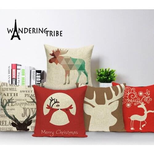 Nordic Deer Head Cushion Cover Christmas Throw Pillow Case Home Decorative Sofa Car Fundas Linen Cushions Pillows Cases Cojines
