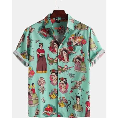 2021 New Hawaiian Shirts For Men Hawaiian Mens Japanese Geisha Funny Printed White Pink Shirts Men Korean Casual Holiday Shirt