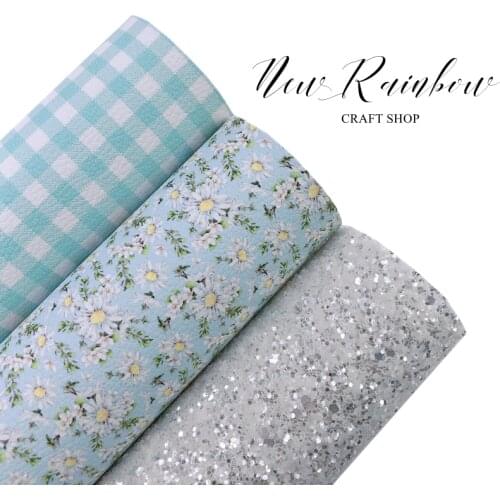 New Rainbow 30x22cm/A4 Sheets Spearmint Color Nice Faux Leather & Glitter Bundle For Making Hair Bows, Hairclips, Accesorries