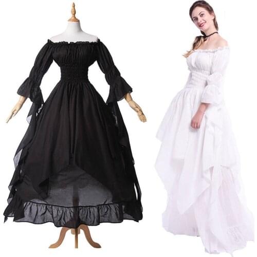 Women Medieval Dress Renaissance Vintage Style Gothic Dress Floor Length Women Cosplay Dresses Without Belt Medieval Dress Gown