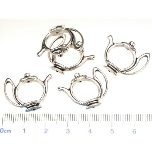 Antique silver spacers beads diy charms bracelets frame teapot flat metal wholesales fashion jewelry findings 23*19*5mm 30pcs