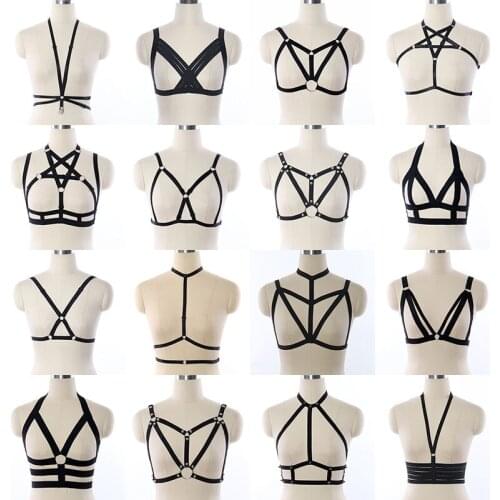 Sexy Black Body Harness Lingerie Gothic Harajuku Bondage Harness Bra Women Fetish Wear Body Cage Bralette Punk Black Harness Bra