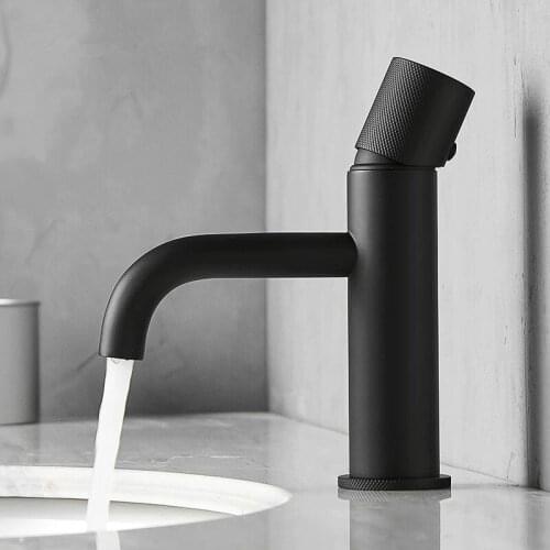 Basin Faucets Black/Gold Brass Low/Tall Curved Mouth Bathroom Originality Design Basin Knurling Faucet Cold Hot Water Mixer Taps