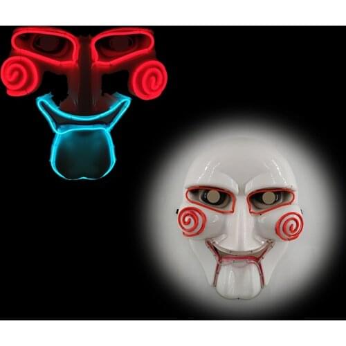 Glowing LED Mask Cosplay Movie Character Chainsaw Billy Horror Costume Accessories EL Wire Mask For Halloween Party