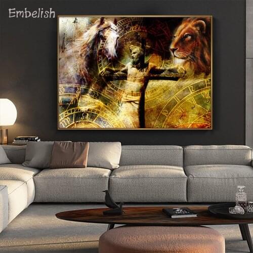 Embelish 1 Pieces Jesus On The Cross With Animals Home Decor Wall Art Pictures For Living Room Bedroom HD Canvas Paintings