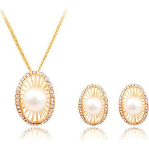 Vintage luxury pearl Necklace Earring Cuff Women Ethnic Wedding Jewelry Sets Morocco Caftan Fashion Accessories