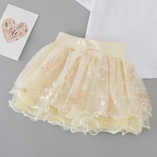 Gauze puff skirt Spring Fall Summer Clothing Children Girl Cute Baby Kid Floral Tutu Skirts Flower Princess Beige skirt