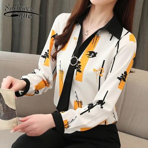 2020 Spring Long Sleeve Print Office Lady Shirt Fashion Plus Size Tops Elegant Loose Women Tops and Blouse Blusas 8087 50