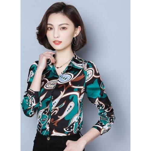 Women Spring Autumn Style Chiffon Blouses Shirts Lady Casual Turn-down Collar Long Sleeve Flower Printed Blusas Tops DD8086