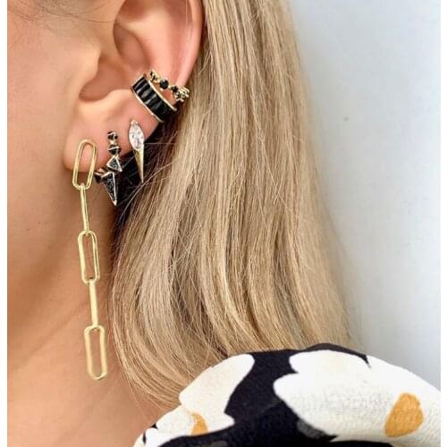 2020 new arrived Gold color long spike stud bling cz cubic zirconia long bar geometric fashion stacking stack women earring